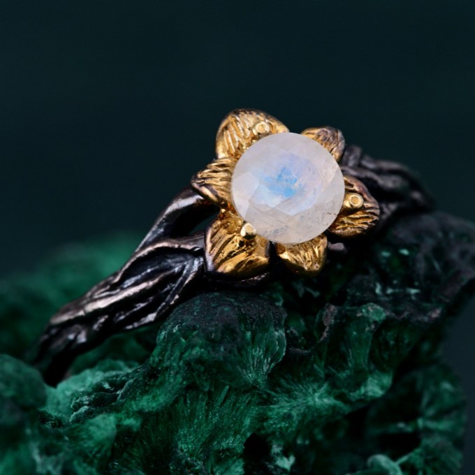 Enchanted Forest Amethyst Ring with Blossom Twig Design