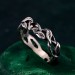 Dainty Garnet Twig Silver Ring – Petite Adorned Branch and Leaf Design
