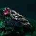 Leafy Branch with Ruby Ring – Nature-Inspired Silver Twig Jewelry