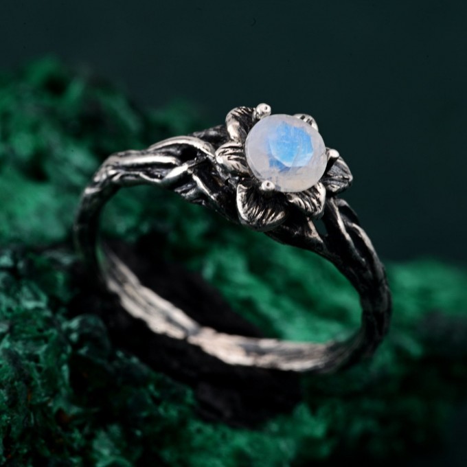 Woodland Whispers Ring – Enchanted Forest Amethyst Ring, Whimsical Vine and Blossom Twig Design, Unique Nature-Inspired Ring