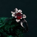 Mystic Ruby Lunar Ring - Triple Moon Goddess Silver Engagement Ring