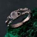 Gothic Silver Ring with Moonstone and Nature Motif