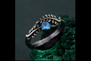 Topaz Fern Branchlet Ring, Whispering Fern Ring, Twig and Fern Ring, Woodland Fern Band, Graceful Frond Ring