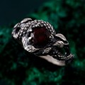 Garnet Serpent Ring with Vintage Dragon Scale Design