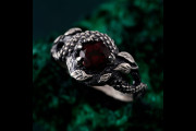 Garnet Serpent Ring - Vintage Dragon Scale Design - Artisan Crafted Band