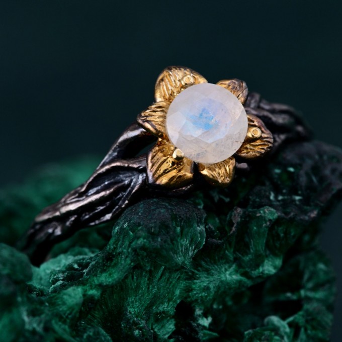 Enchanted Forest Ruby Ring - Unique Woodland Whispers and Blossom Twig Ring