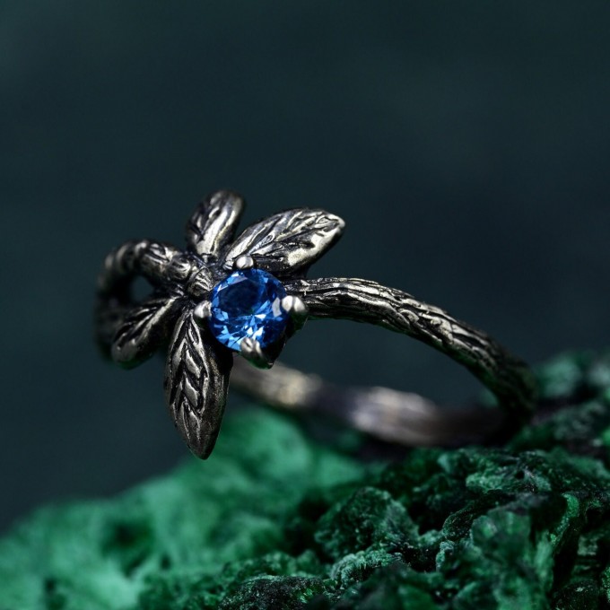 Fluttering Butterfly Gem Ring with Sapphire and Silver Design