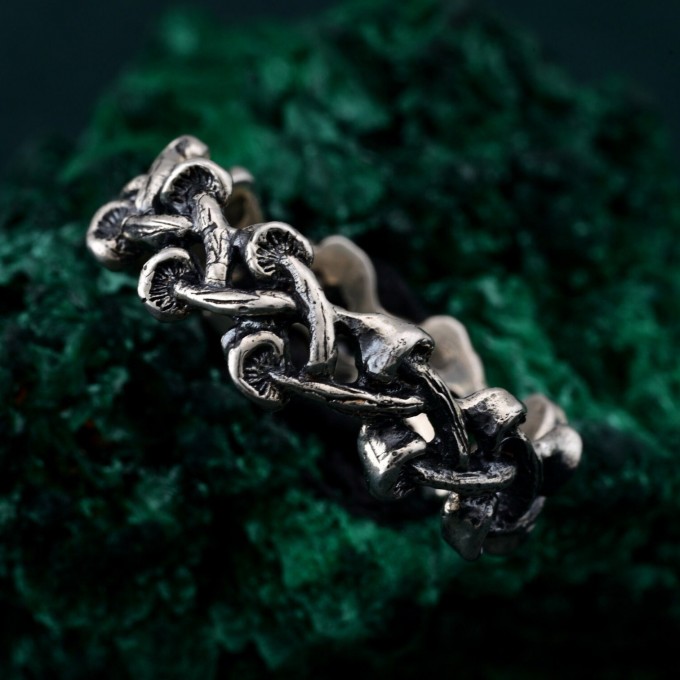 Silver Mushroom Ring: Nature-Inspired Forest Symphony Fantasy Ring