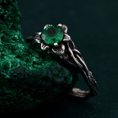 Botanical Elegance Ring, Floral Twig Harmony Ring, Blossom Bough Ring, Petal-Adorned Twig Ring, Nature's Bloom Twig Ring, Unique ring