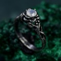 Bohemian Moonstone Lotus Ring - Unique Botanical Design
