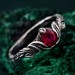 Gothic Silver Ring with Ruby and Leaf Motif