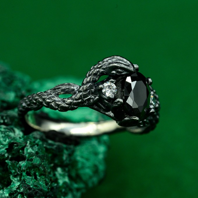 Thorn Snake Ring – Goth Serpent Design, Silver Dragon Scale Jewelry, Fantasy Serpents of the Thorns Style Accessory