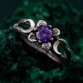 Triple Moon Goddess Ring – Floral Moon Ring, Silver Moon Trio, Celestial Silver Moon Ring, Crescent Goddess Ring, Engagement Ring