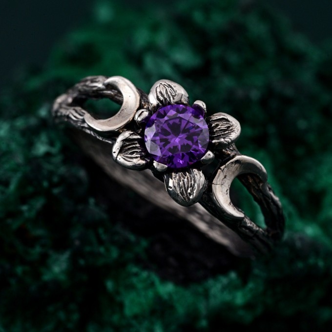 Triple Moon Goddess Ring – Floral Moon Ring, Silver Moon Trio, Celestial Silver Moon Ring, Crescent Goddess Ring, Engagement Ring