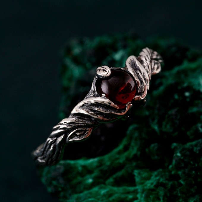 Infernal Grace: Sterling Silver Ring with Deep Red Garnet