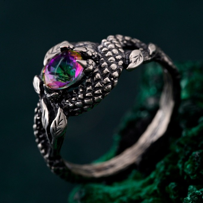 Flamebound Treasure: Gothic Dragon Mystic Stone Ring
