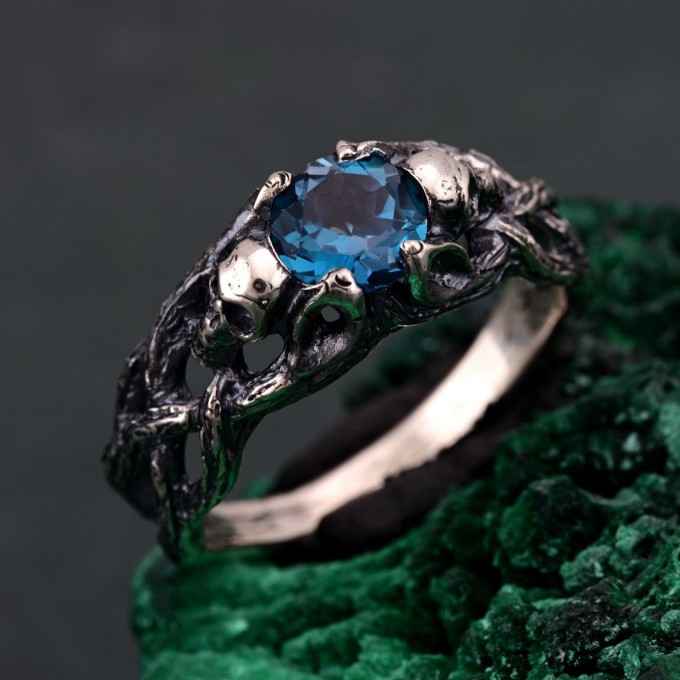 Gothic London Blue Topaz Engagement Ring - Enchanted Forest Wedding Ring