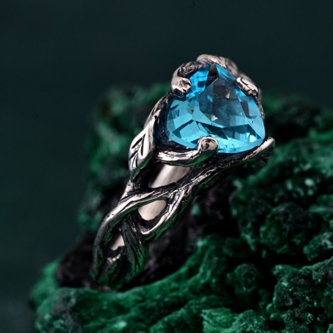 Branches and Leaves Design Topaz Ring – Nature-Inspired Ring with Leaves and Branches Surrounding Topaz, Gift for Her, Gift for Him
