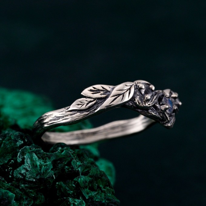 Celestial Petals: Gothic Moonstone Ring