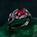 Dragon Scale Silver Ring with Ruby – Handcrafted Gothic Serpent Scale Band