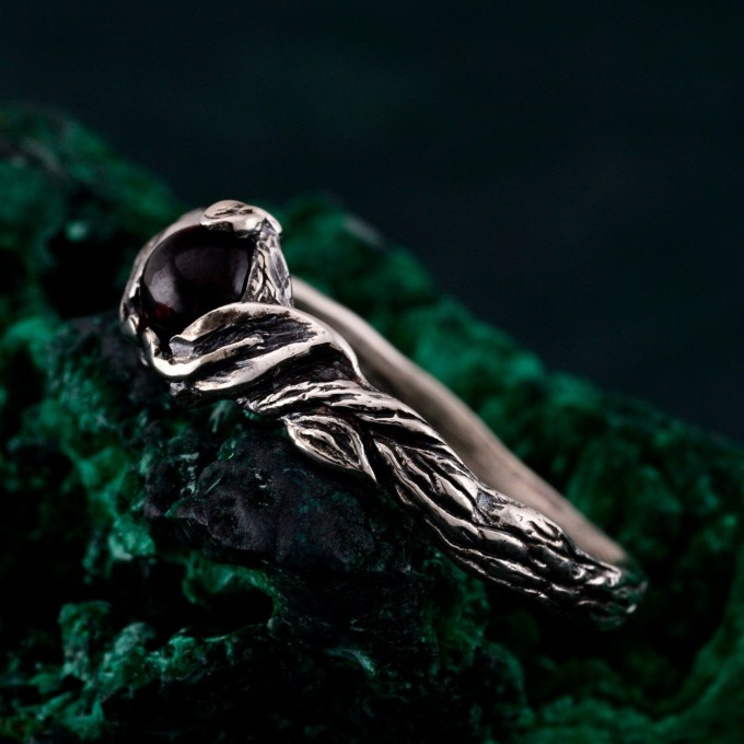 Infernal Grace: Sterling Silver Ring with Deep Red Garnet