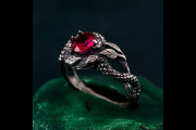Elegant Ruby Serpent Ring - Mythical Silver Dragon Design - Unique Artisan Gift