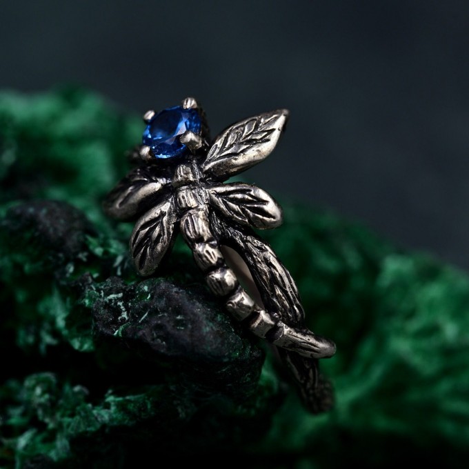 Fluttering Butterfly Gem Ring with Sapphire and Silver Design