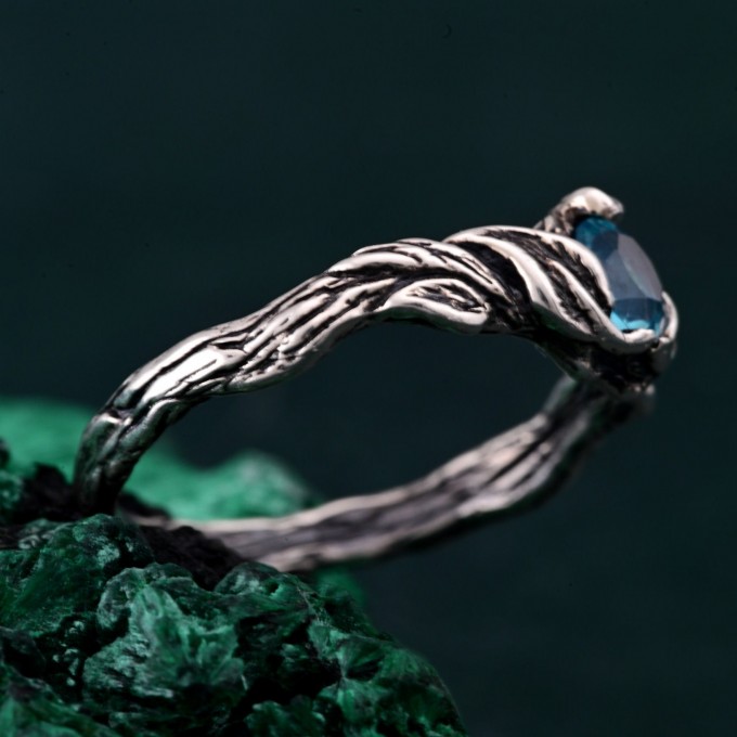 Sterling Silver Fantasy Promise Ring – Woodland Promise Ring, Enchanted Forest Engagement Ring, Rustic Elegance Twig Ring