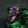 Enchanted Bloom: Gothic Sterling Silver Ring with Amethyst