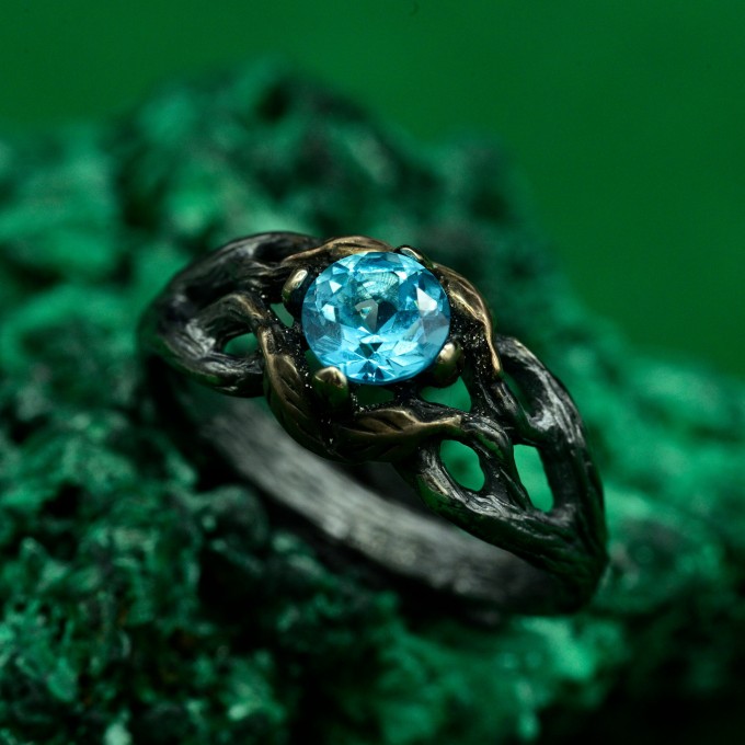Silver Fairy Twig Engagement Ring: Elvish Leaf Braid Design