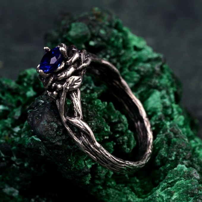 Petals of Dusk: Gothic Sapphire Ring
