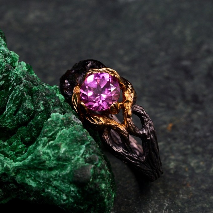 Gold Plated Silver Alexandrite Ring - Unique Handcrafted Bridal Elegance
