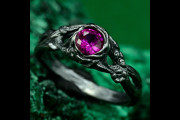 Delicate Silver Branch and Leaf Engagement Ring with Ruby Flower, Handcrafted 925 Silver Ruby Ring for Women, Birthday Present for Her
