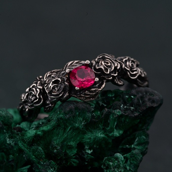 Delicate Rose Branch Ring – Blossoming Rose Garden Silver Ring