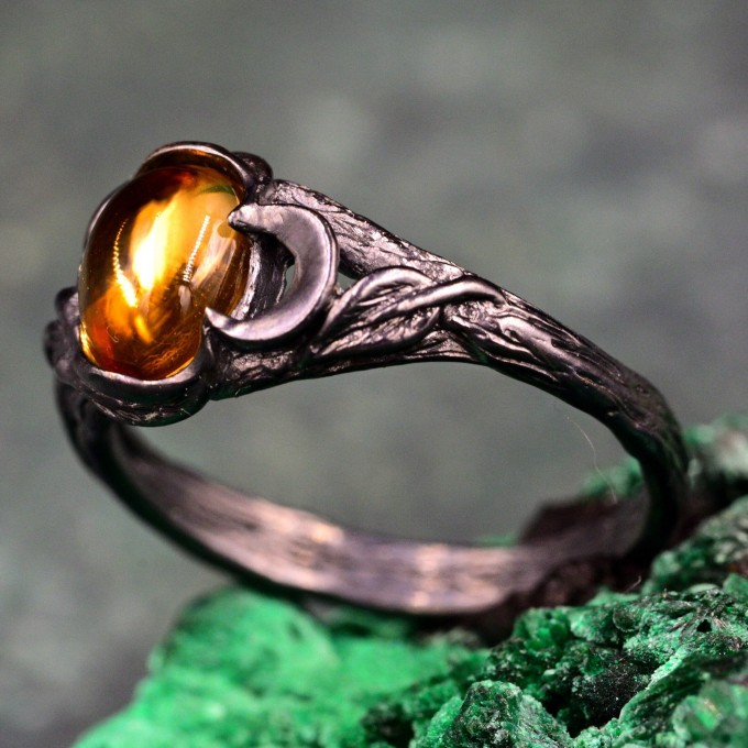 Moonlit Magic Black Witch's Wedding Ring & Woman Wilderness Ring