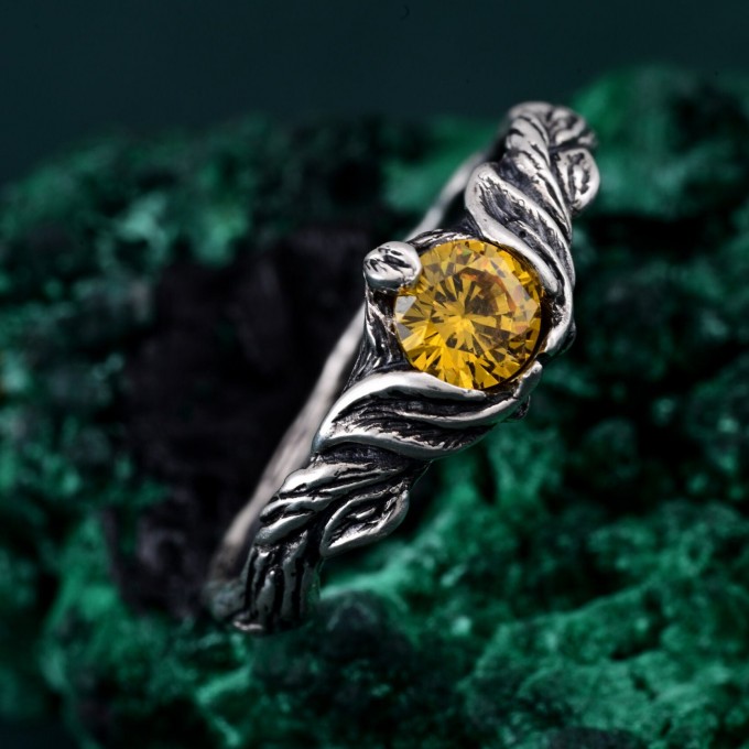 Unique Twig Leaf Norse Engagement Ring – Rustic Twig Design for Promise, Sterling Silver Fantasy Wedding Ring