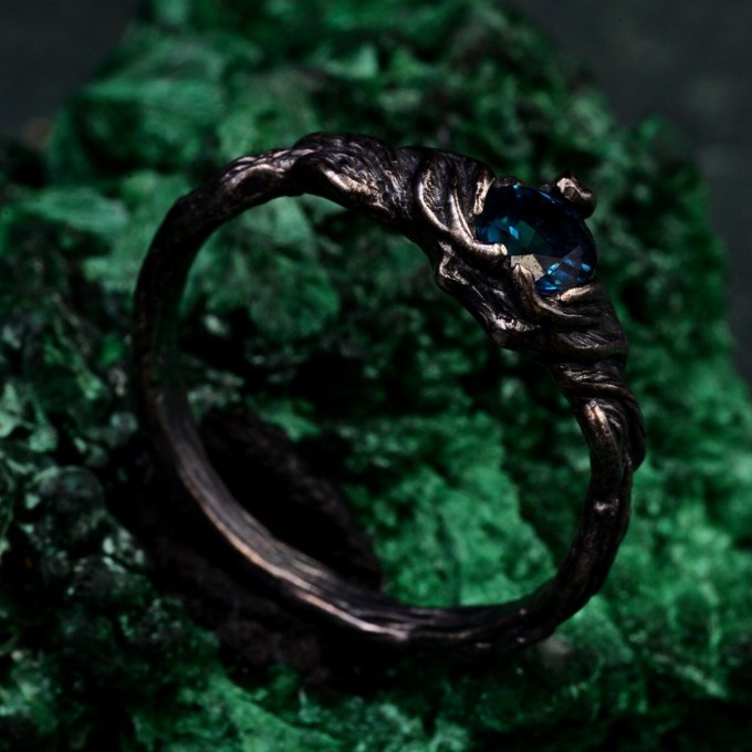 Gothic Noir Sterling Silver Ring - Mystical Darkness Design