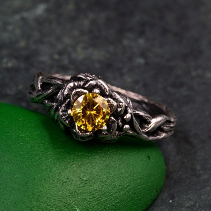 Bloom of Light: Gothic Citrine Lotus Ring