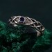 Wide Celtic Wedding Ring – Tree Bark Pattern with Sapphire, Vintage Style Sapphire Ring, Men's and Women's Wedding Band