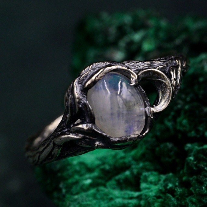 Moonlit Whisper: Gothic Moonstone Ring