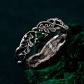 Emerald Oak Leaf Silver Ring