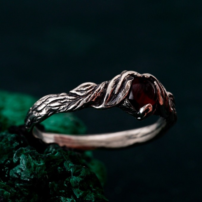 Infernal Grace: Sterling Silver Ring with Deep Red Garnet