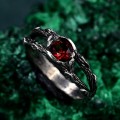 Unique Garnet Celtic Ring – Double Branch Design, Woodland Nature Engagement Ring in Alternative Fairy Style for Women