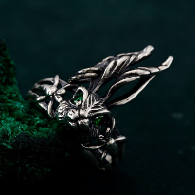 Enchanted Forest Bunny Ring - Sterling Silver with Emerald Eyes - Whimsical Woodland Jewelry