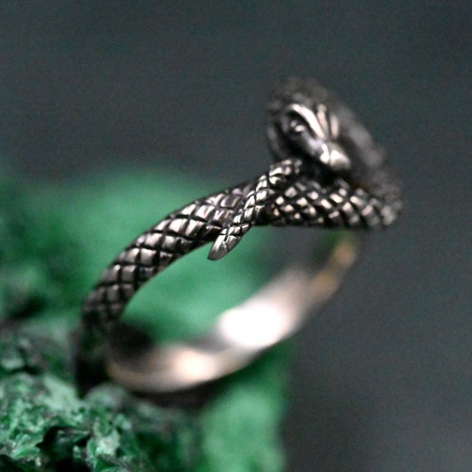 Handcrafted Silver Serpent Gorgon Ring – Unique Gothic Serpentine Symbol of Power