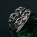 Elegant Silver Peridot Ring Set – Unique Tree-Inspired Wedding Bands for Couples