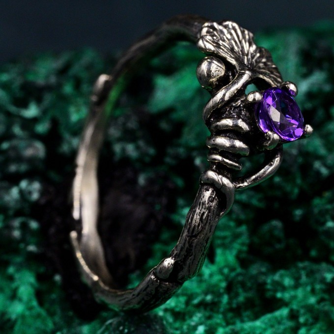 Silver Twig and Ginkgo Biloba Leaf Engagement Ring: Nature-Inspired Elvish Bridal Ring