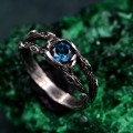 Enchanting Unique London Blue Topaz Celtic Ring - Double Branch Design