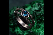 Unique London Blue Topaz Celtic Ring with Double Branch, Woodland Nature Engagement, Fairy Style for Women