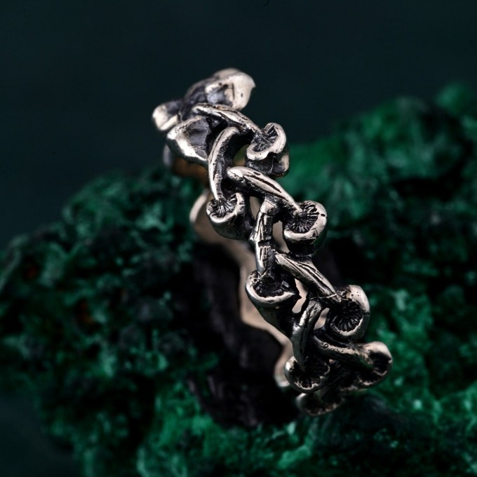 Mushroom Fantasy Ring - Nature-Inspired Silver Forest Symphony Ring